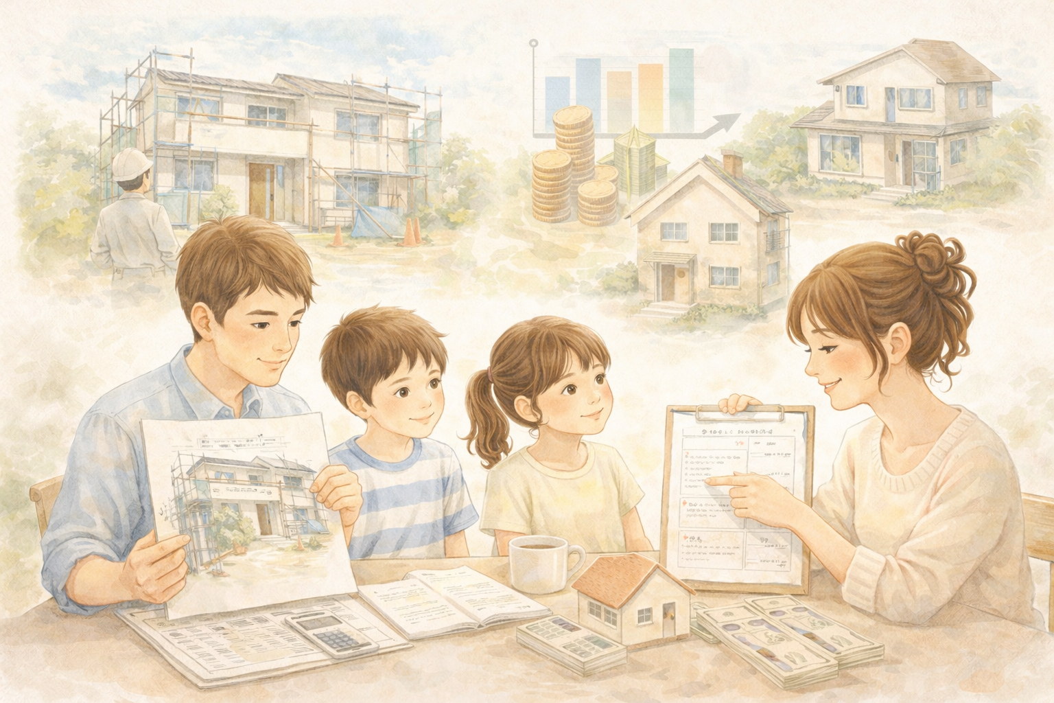 自宅のリフォームについてお互いの希望を話し合う親子の画像