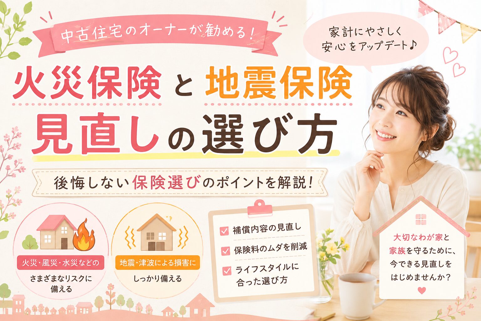 火災保険と地震保険に見直しについて考えるママの画像